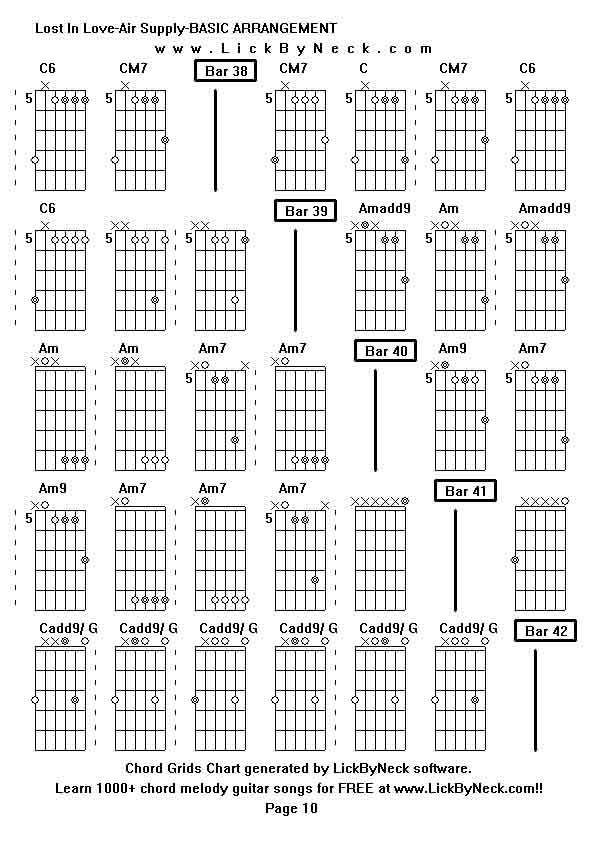 Chord Grids Chart of chord melody fingerstyle guitar song-Lost In Love-Air Supply-BASIC ARRANGEMENT,generated by LickByNeck software.